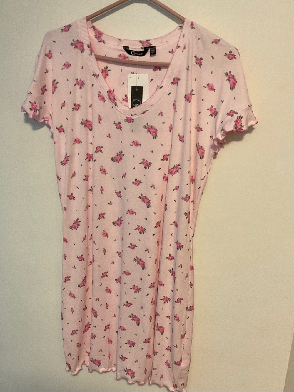 Women's Pink Floral Short Sleeve Nightdress - Soft Sleep Tee